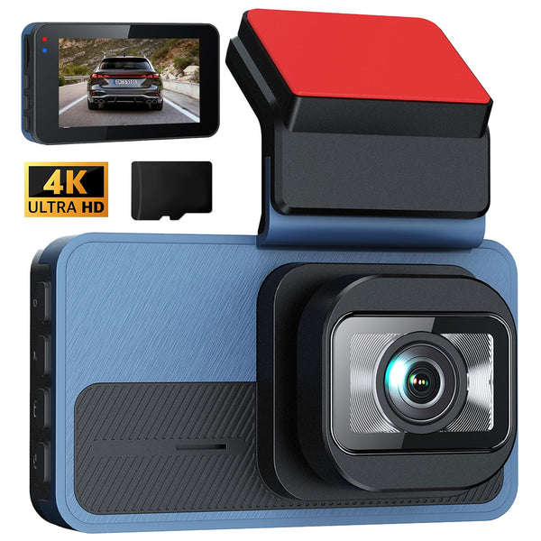 Inolait Dash Cam Front and Rear 4K+1080P Full HD Car Camera with 64GB Card 3 IPS Screen Dashcam for Cars Built-in Wifi Night Vision Blue