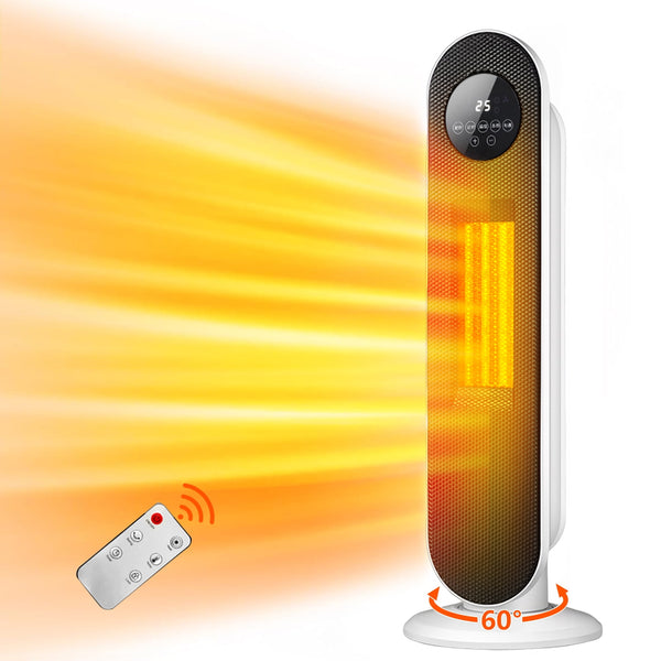 Inolait 26in 1500W Electric Portable Oscillating Ceramic Space Heater Tower with Digital Display, White