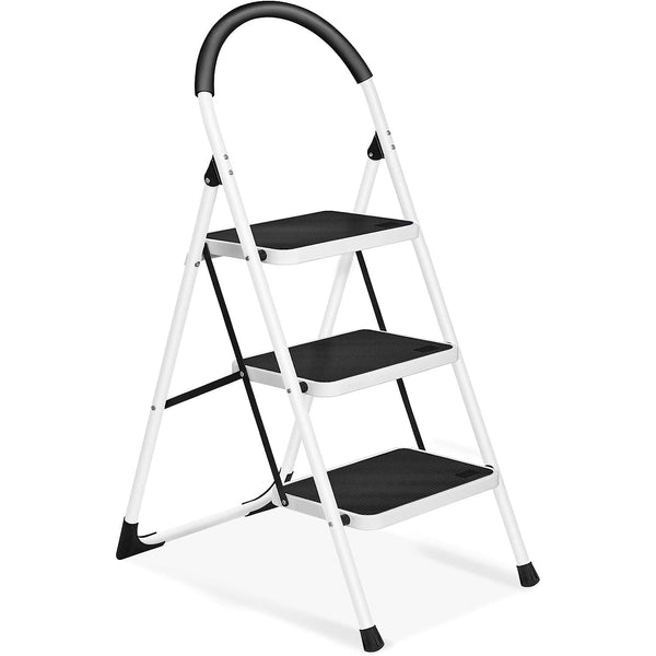 Inolait 3 Step Ladder Step Stool Ergonomic Folding Step Stool with Wide Anti-Slip Pedal, White