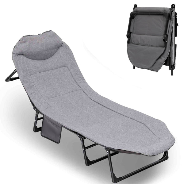 Inolait Camping Cot with Mattress for Adults 6 Adjustable Positions Portable & Foldable Folding Cots for Sleeping with Pillow Heavy Duty Outdoor Bed for Camp/Travel/Beach/Patio/Office/Home Naps