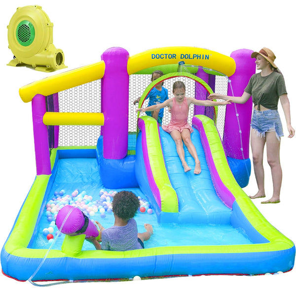 Inolait Inflatable Bounce House with Water Slide, Pool, Cannon, Carry Bag and Air Blower