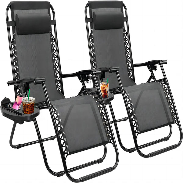 Inolait Outdoor Zero Gravity Chairs Set of 2 with Cup Holder, Black