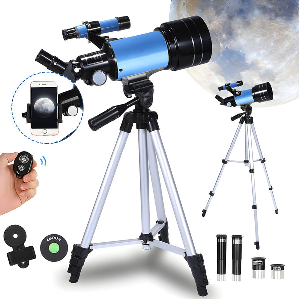 Inolait Telescope for Kids Beginners Adults, 70mm Aperture 300mm Refractor Telescopes for Astronomy, Blue