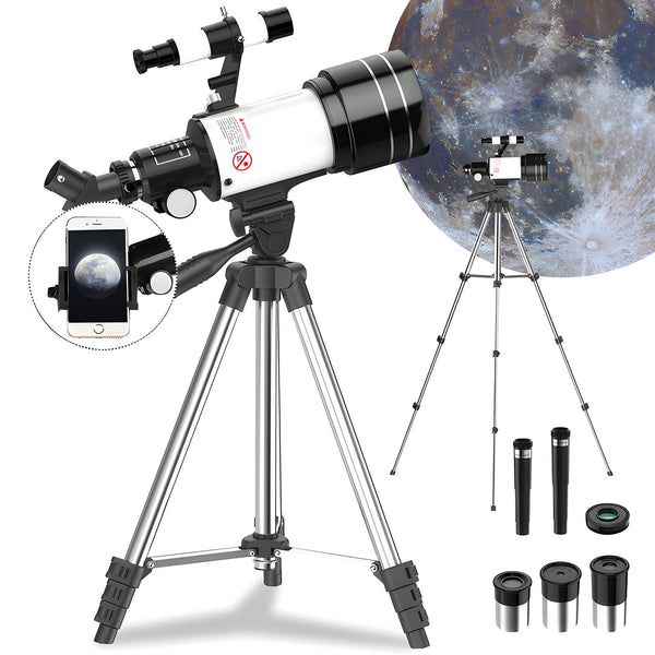 Inolait Telescope for Kids Beginners Adults, 70mm Aperture 300mm Refractor Telescopes for Astronomy , White