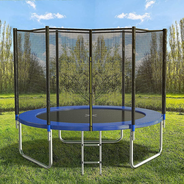 Inolait 10ft Trampoline with Safe Enclosure Net 680 lbs Outdoor Fitness Trampoline, Blue