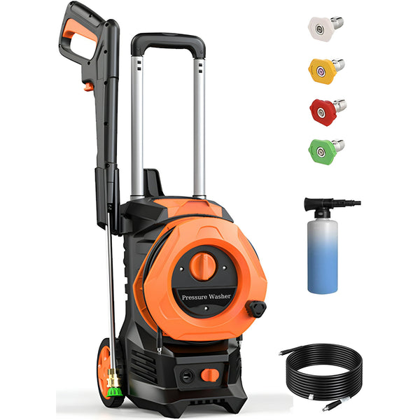 Vebreda 3300PSI Electric Pressure Washer with 4 Quick Connect Nozzlese 2.0GPM 1800W, Orange
