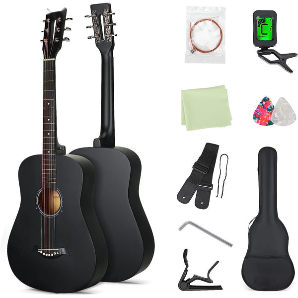 Inolait 41in Full Size Beginner Acoustic Guitar Set with Case, Strap, Capo, Strings, Tuner - Black
