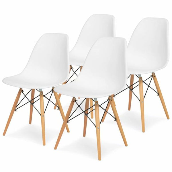 Set of 4 Mid Century Modern Dining Chairs w/ Wood Legs White