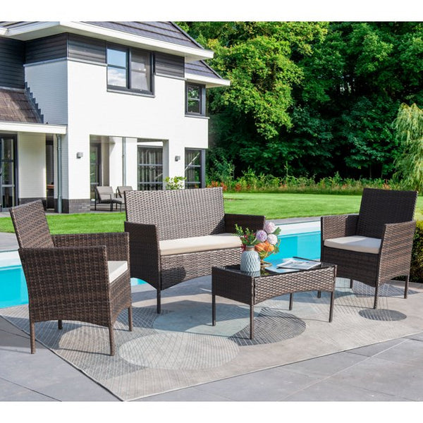 Inolait 4-Piece Outdoor Patio Conversation Furniture Sets with Cushioned Tempered Glass