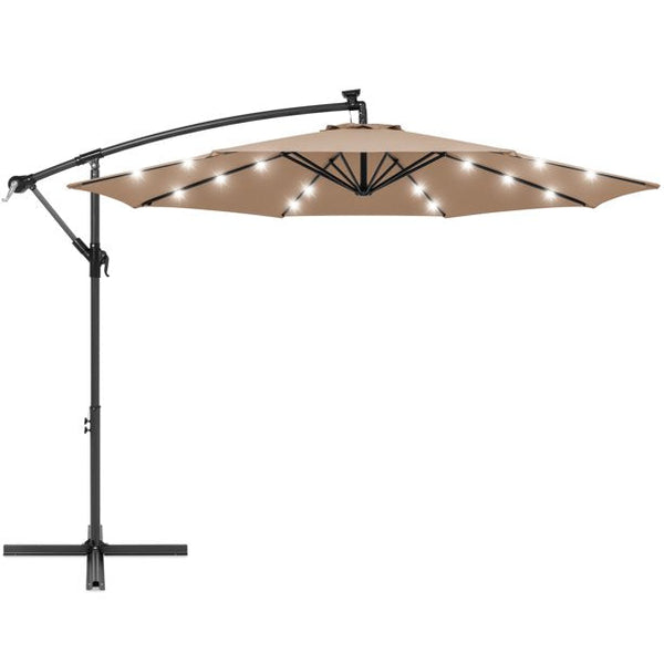 Inolait 10ft Solar LED Offset Hanging Outdoor Market Patio Umbrella w/ Easy Tilt Adjustment - Tan