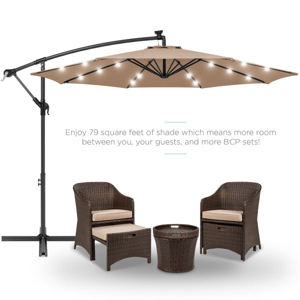 Inolait 10ft Solar LED Offset Hanging Outdoor Market Patio Umbrella w/ Easy Tilt Adjustment - Tan