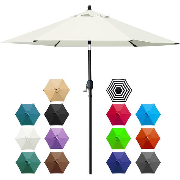 7.5' Patio Umbrella Outdoor Table Market Umbrella with Push Button Tilt/Crank, 6 Ribs (Beige)