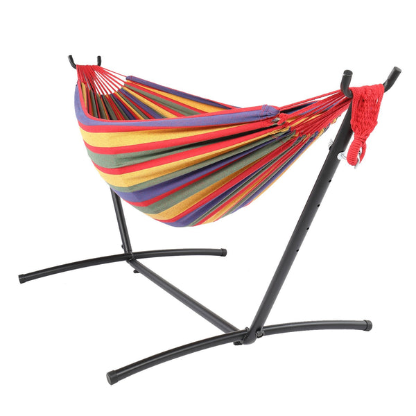 Inolait 78.7 x 59 inches Hammock Set Black Steel Pipe Outdoor Hammock Rainbow Color Hammock Cloth