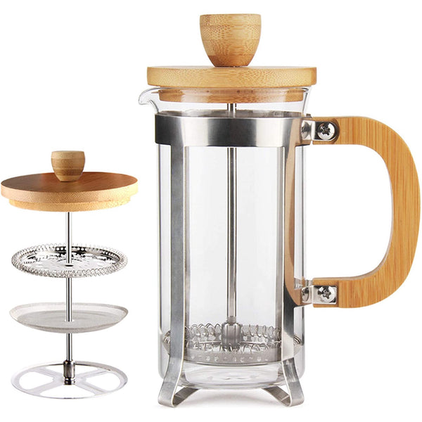 Inolait 12 OZ Bamboo French Press 18/8 Stainless Steel High Borosilicate Plastic-free Carafe 350ML Espresso Press Coffee/Tea Maker