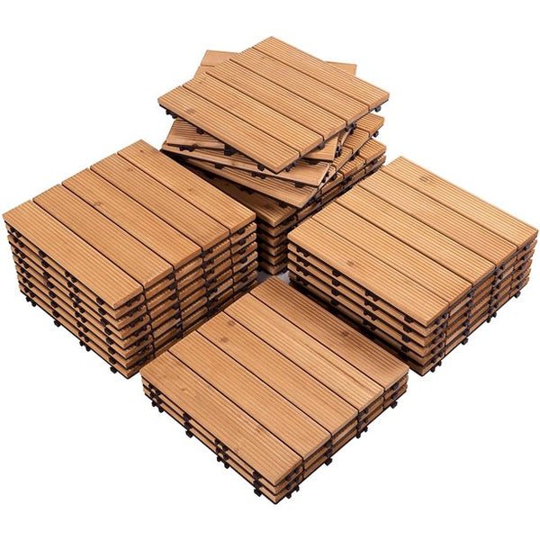 Inolait 27PCS Interlocking Patio Deck Tiles Outdoor Flooring for Patio Garden Deck Poolside Fir Wood Indoor Outdoor Natural Wood