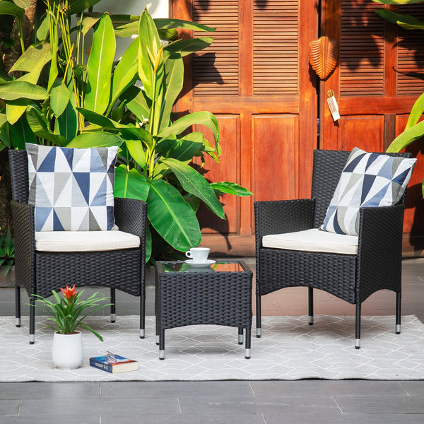 Inolait Outdoor Wicker 3 Piece Conversation Bistro Set Terrace Chat Furniture with 2 Chairs Table - Brown