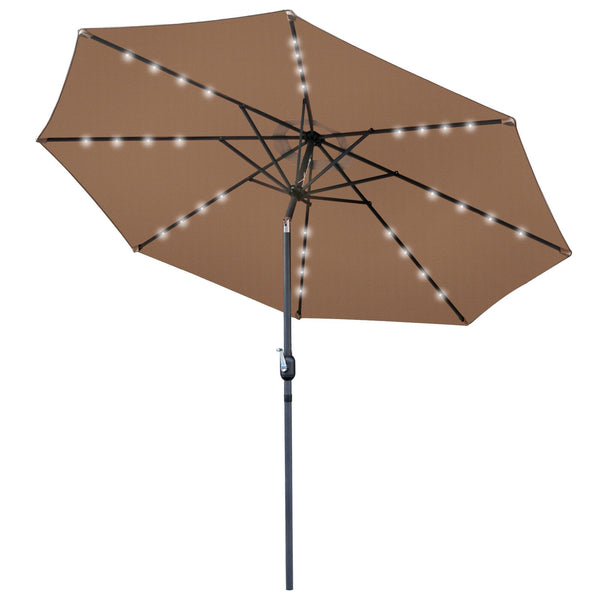 Inolait Tan Patio Umbrella 8 Ribbed Strong Light Weight Aluminum Frame with Crank Sunny UV Resistant Yard Parasol with 32 LED Lights - 10FT