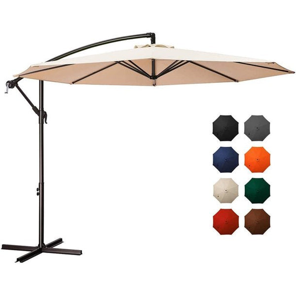 10ft Outdoor Umbrella Patio Offset Cantilever Umbrella, Large Market Deck Pool Backyard Garden Umbrella with 8 Sturdy Ribs, Crank & Cross Base