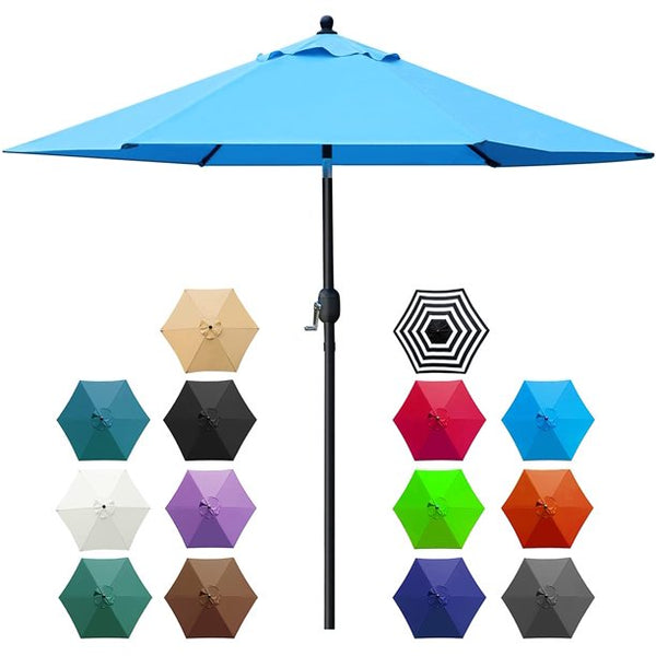 7.5' Patio Umbrella Outdoor Table Market Umbrella with Push Button Tilt/Crank, 6 Ribs (Blue)