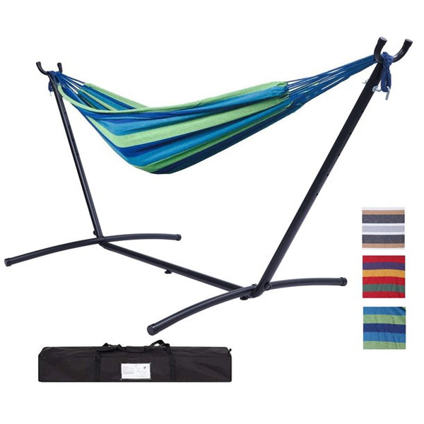 Inolait 2 Person Hammock with Stand for 2 Person, Blue Green Striped