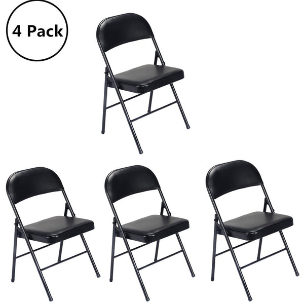 Inolait 4 Pack Folding Chairs Cushioned Padded Seat Wedding Chairs with Metal Frame, Black