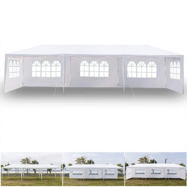 10' x 30' Outdoor Canopy Tent White Wedding Gazebo Canopy Party Tent Practical Waterproof Tent with Brighter Windows,5 Removable Side Walls