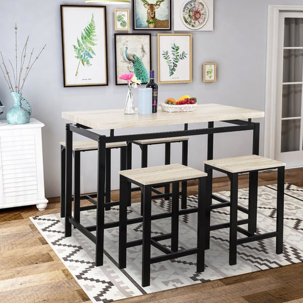 Inolait 5Pcs Dining Table Set Modern Style Wooden Kitchen Table and 4 Chairs with Metal Legs,Beige