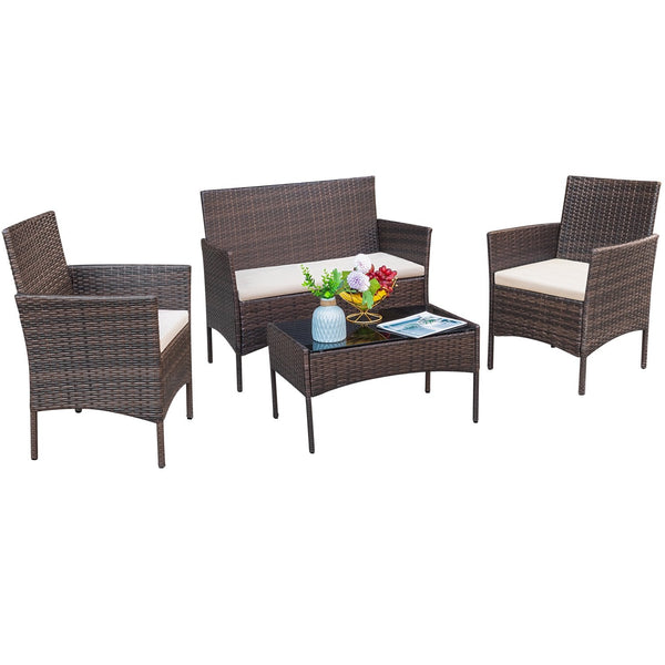 Inolait 4-Piece Outdoor Patio Conversation Furniture Sets with Tempered Glass