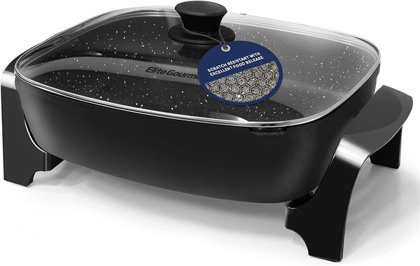 Non-stick Electric Skillet with Glass Vented Lid, Adjustable Temperature, Black