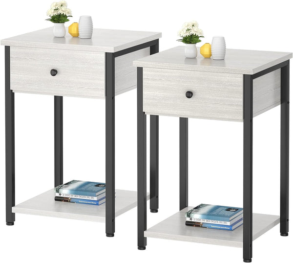 Nightstand Set of 2 Modern End Table Side Table with Drawer and Storage Shelf Wood Night Stand Greige Bedside Table for Bedroom, Living Room, Sofa Couch, Hall, Easy Assembly, Greige