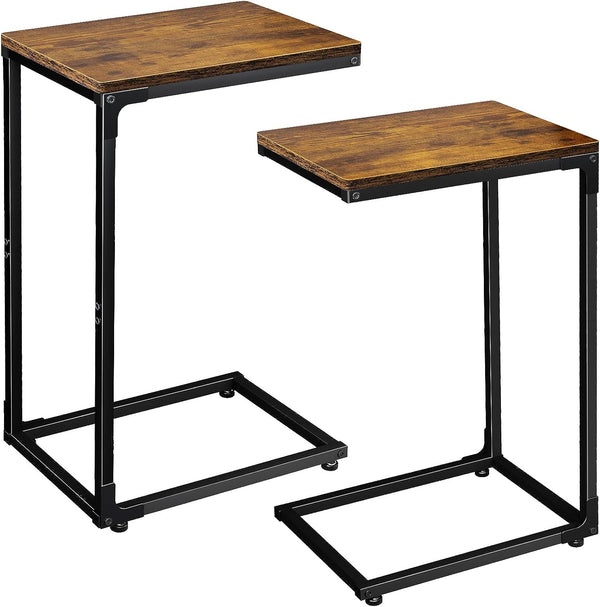 End Table Set of 2, Side Tables Couch Table, Snack Table for Living Bedroom Coffee Snack Laptop, Rustic Brown