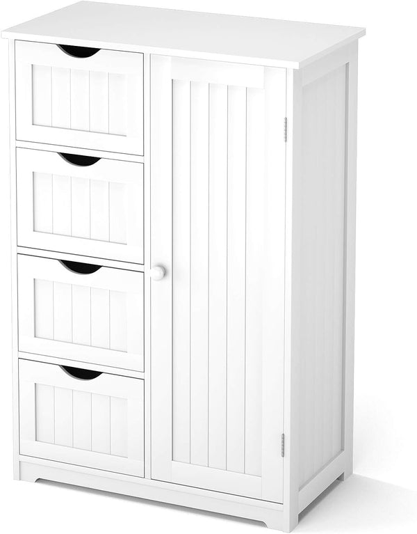 Bathroom Floor Cabinet 4 Drawers and Door Cabinet Side for Bathroom, Entryway, Living Room, Bedroom Storage Organizer Cabinet
