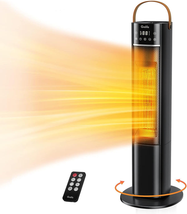 Space Heater for Indoor Use, Grelife 1500W PTC Fast Heating Oscillating Ceramic Heater with Thermostat, Remote, Overheat Tip-Over Protection, 12H Timer, Portable Electric Heater for Bedroom Office