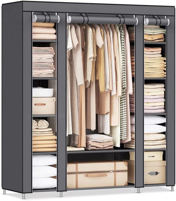 Closet Wardrobe, Portable Closet for Bedroom, Clothes Rail with Non-Woven Fabric Cover, Clothes Storage Organizer, 59 x 17.7 x 69 Inches, 12 Compartments
