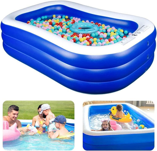 Inflatable Pool Kiddie Pool,Family Swim Center Rectangular Swimming Pools for Kids, Adults, Babies, Toddlers, Outdoor, Backyard, Garden, Summer Pool Party