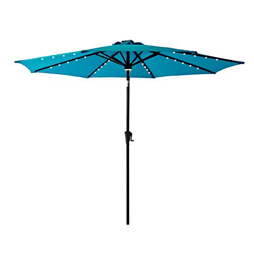 Inolait Tan Patio Umbrella 8 Ribbed Strong Light Weight Aluminum Frame with Crank Sunny UV Resistant Yard Parasol with 32 LED Lights - 10FT
