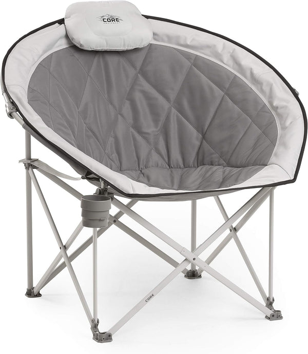 Folding Oversized Padded Moon Round Saucer Chair with Carry Bag, Gray