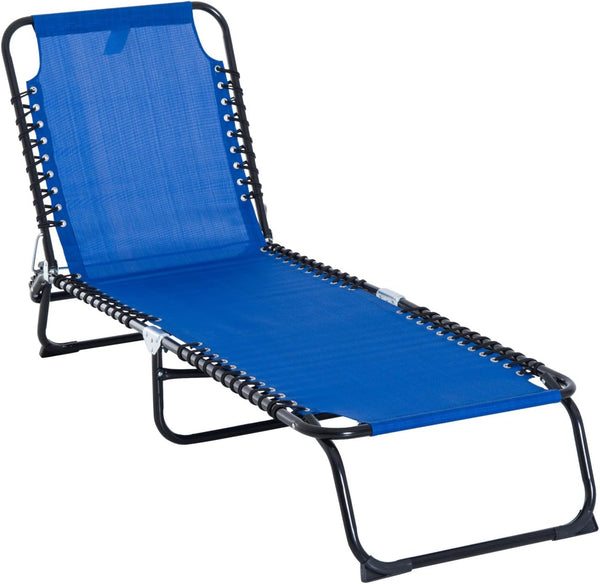 Folding Chaise Lounge Pool Chairs, Outdoor Sun Tanning Chairs, Folding, Reclining Back, Steel Frame  Breathable Mesh for Beach, Yard, Patio, Dark Blue