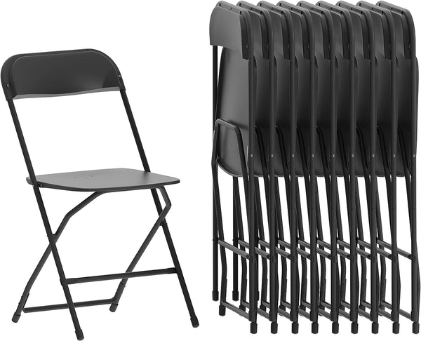 Plastic Folding Chair - Black (10 Pack) Lightweight, Durable, and Comfortable Event Chair  650LB Weight Capacity