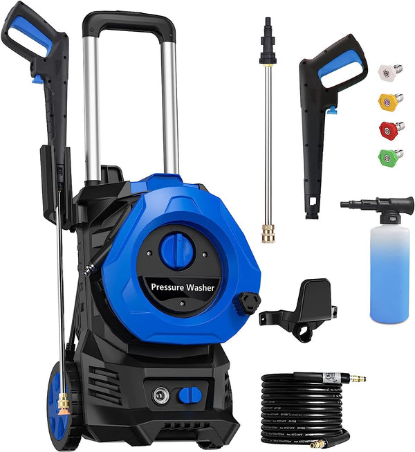 Electric Power Washer 4000PSI Max 2.6 GPM Pressure Washer with 25Ft Hose,Foam Cannon,4 Quick Connect Nozzles,Soap Tank Car Wash Machine Blue