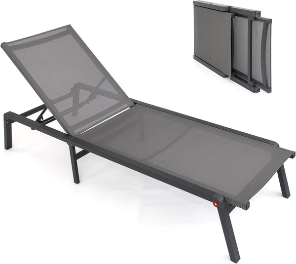 Chaise Lounge Chairs for Outside Pool Adjustable Outdoor Patio Sun Lounger, Waterproof Reclining Tanning Chair for Garden Deck Poolside Sun Bathing, Easy to Assemble, 330 Lbs Weight Capacity