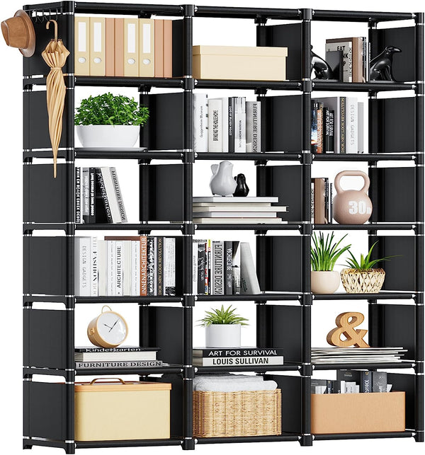 Bookshelf,18 Cube Storage Organizer,Book Shelf Organizer,Tall Bookcase Shelf,Book Cases Shelves,Black Cube Shelf,Cubbies Closet Storage Organizer Shelves for Bedroom,Living Room,Home,Office