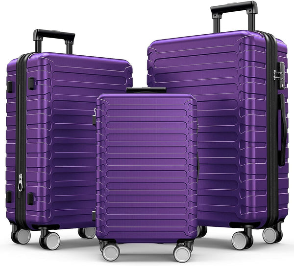 Luggage Sets Expandable ABS Hardshell 3pcs Clearance Luggage Hardside Lightweight Durable Suitcase sets Spinner Wheels Suitcase with TSA Lock (Purple)