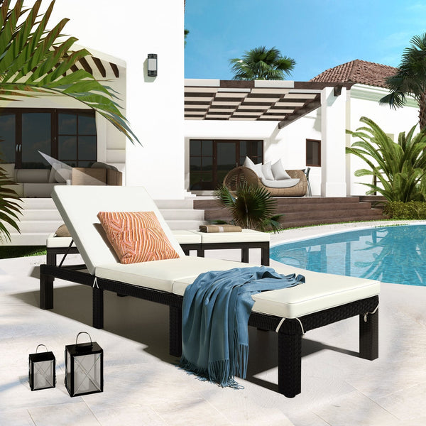 Inolait Outdoor Rattan Lounge Chair Outdoor Upholstered Sun Lounger Garden Furniture Beige Sunbed