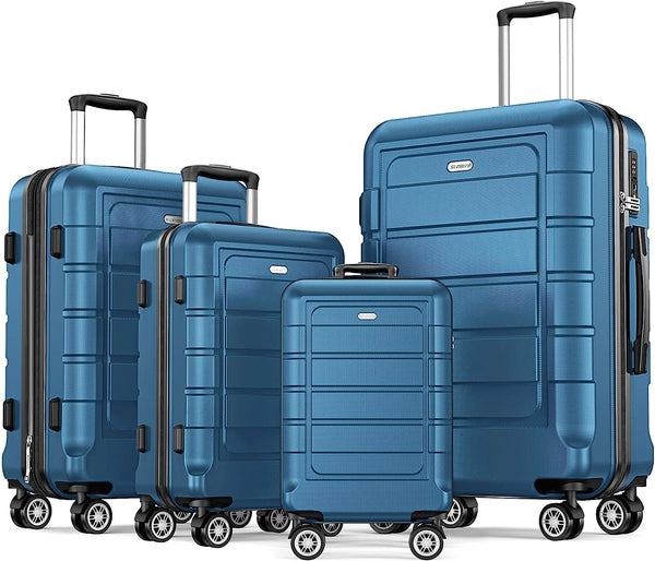 Luggage Sets Expandable PC ABS Durable Suitcase Sets Double Wheels TSA Lock 4 Piece Luggage Set Navy