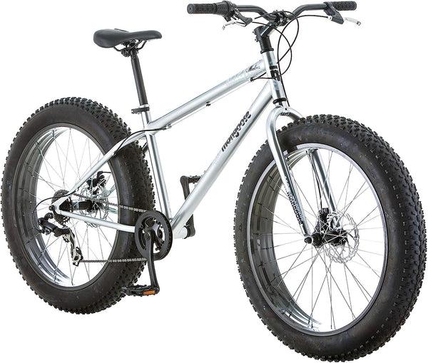 Mens and Women Fat Tire Mountain Bike, 26-Inch Bicycle Wheels, 4-Inch Wide Knobby Tires, Steel Frame, 7 Speed Drivetrain, Shimano Rear Derailleur, Disc Brakes