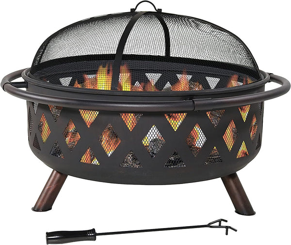Large Outdoor Fire Pit - 36-Inch Heavy-Duty Wood-Burning Fire Pit with Spark Screen for Patio  Backyard Bonfires - Includes Poker  Round Fire Pit Cover