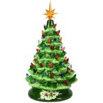 Inolait 15 inPre-lit Hand-Painted Ceramic Tabletop Christmas Tree Green