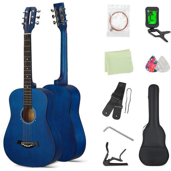 Inolait 38in New Beginners Acoustic Guitar with Case, Strap, Tuner and Pick