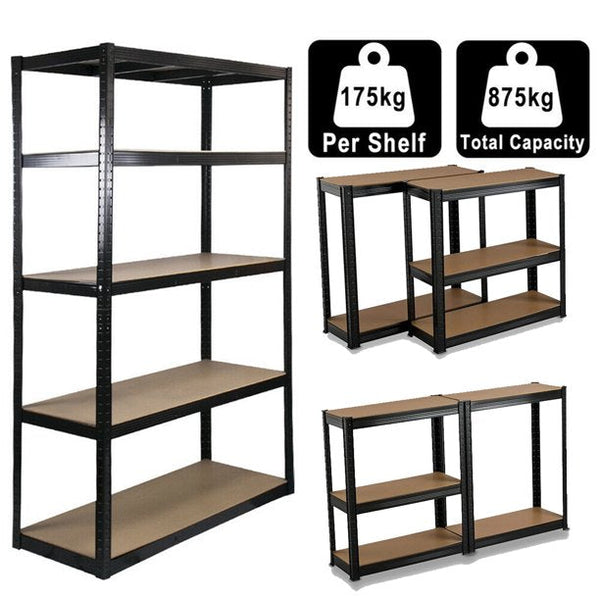 Inolait 70 in x 35 in x 16 in Garage Shelving Unit, 5-Tier Shelves Boltless Adjustable Metal Shelf Racking Shed Storage, Larger Black